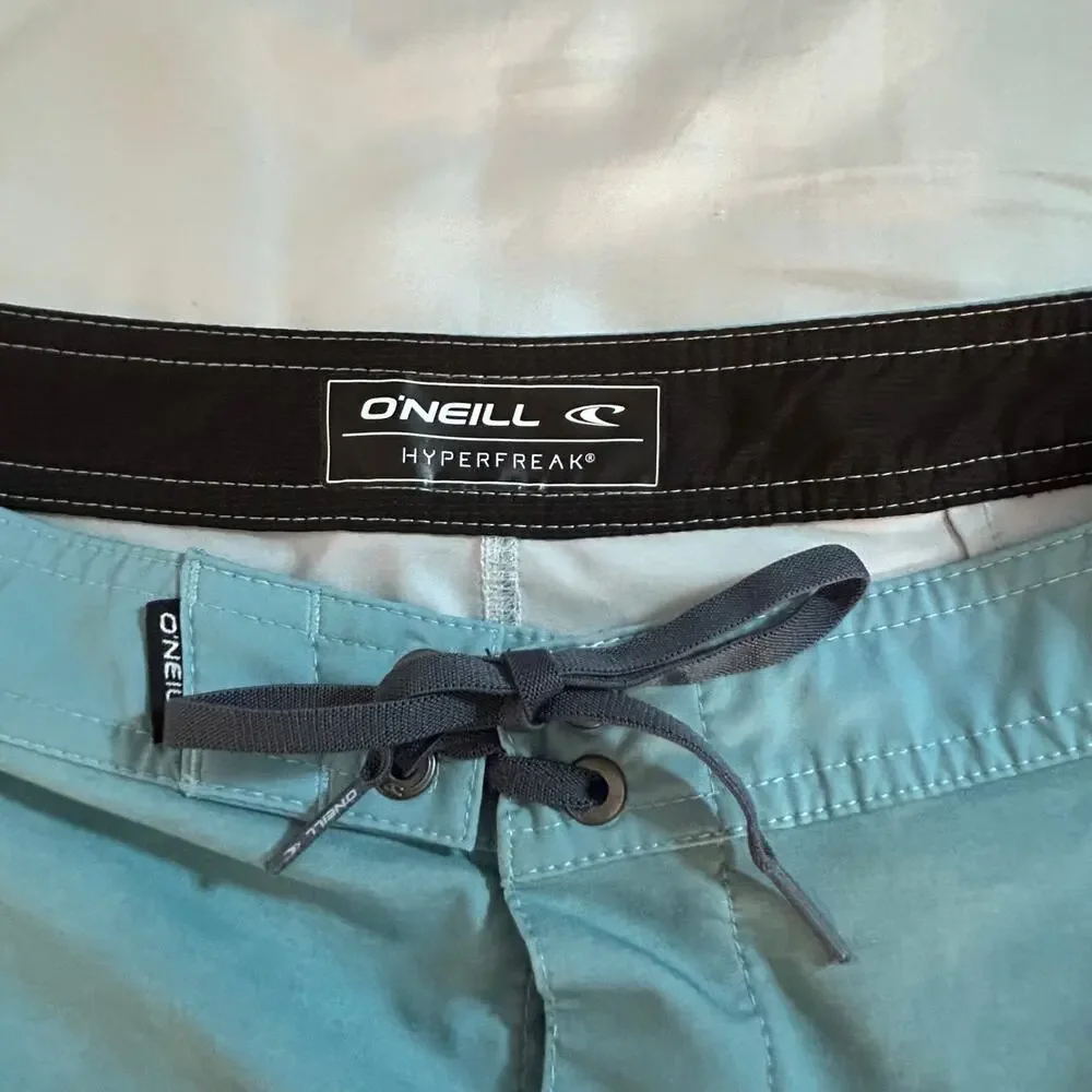 O’Neill Hyperfreak Board Shorts Size 28 Blue Orange Striped Surf Swim Trunks